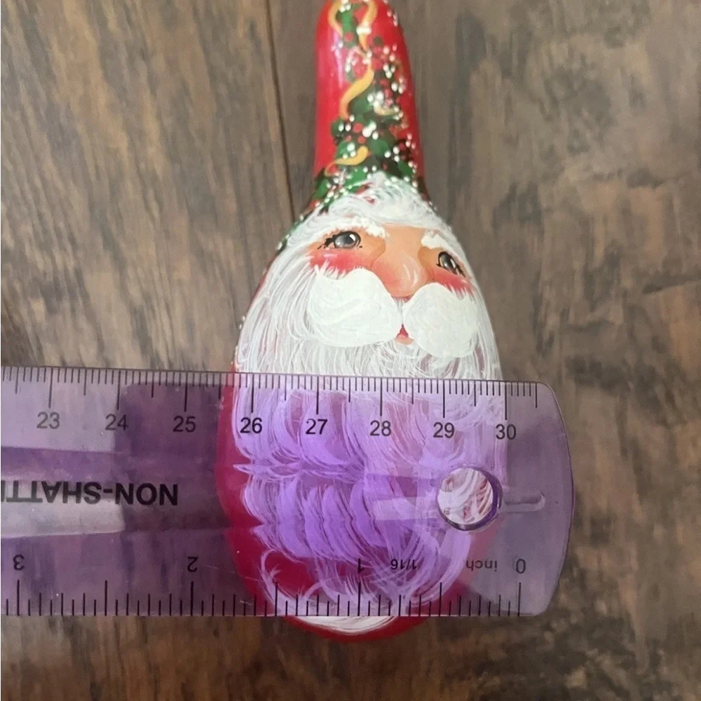 Handpainted Gourd Santa Christmas Ornament Artist signed